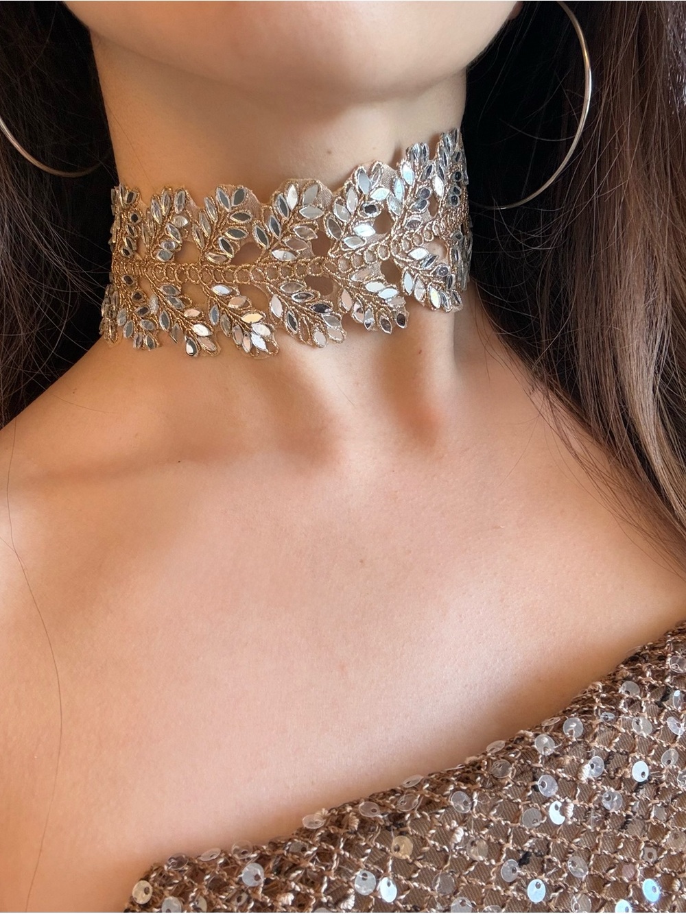Delicate Gold Leaf Lace Choker Necklace